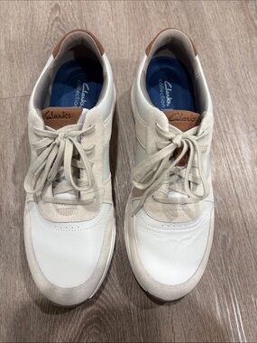 Clarks Men's White and Brown Leather & Suede Sneakers